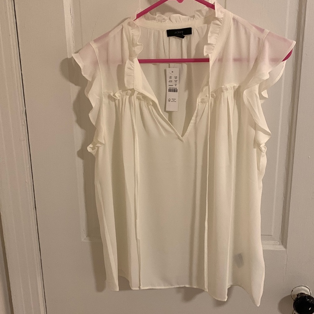 J. Crew NWT ruffle tie-neck ivory blouse